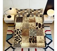 3D Printed animal patchwork Fitted Sheet, Microfiber soft touch, anti-slip, easy care, home decor, apartment bedding, leopard zebra print, double size 120x200x25cm