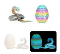 3D Printed Animals, 3D Printed Snake, 3D Snake 3D Printed Snake in Egg 3D Printed Fidget Mini Animals Toy Articular Mobility Toys Flexible Snake Statue Decor (color+white)