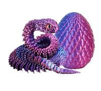 3D Printed Animals, 3D Printed Snake, 3D Snake 3D Printed Snake in Egg 3D Printed Fidget Mini Animals Toy Articular Mobility Toys Flexible Snake Statue Decor (Purple)