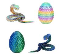 3D Printed Animals, 3D Printed Snake, 3D Snake 3D Printed Snake in Egg 3D Printed Fidget Mini Animals Toy Articular Mobility Toys Flexible Snake Statue Decor (Candy color + laser green)