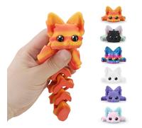3D Printed Animals Articulated Flexible Fidget Toy,8 Inches 3D Printed Fox, Perfect Desk Pet for Animal Collectors, Easter Basket Essentials(red Gold)