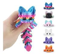 3D Printed Animals Articulated Flexible Fidget Toy,8 Inches 3D Printed Fox, Perfect Desk Pet for Animal Collectors, Easter Basket Essentials(Rainbow)