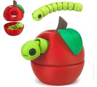 3D Printed Apple Container with Worm Flexi Inside,3D Printed Animals Toys,STEM Educational Toy for Nature Learning,Fun Sensory Fidget Toy for Kids, Unique Fun Decoration