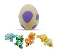 3D Printed Articulated Dinosaur Fidget Toy Set - 4 Cute Dinos in Surprise Egg - Sensory Stress, ADHD & Autism - Collectible, Wiggly & Flexible - Perfect for Gifting(Purple)