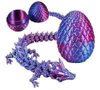 3D Printed Articulated Dragon in Crystal Egg - Flexible Joints Mystery Toy for Easter Egg Hunt, Home Office Executive Desk Gift (Laser Purple)