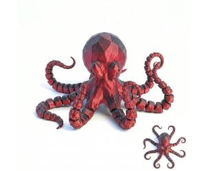 3D Printed Articulated Octopus - Flexible Sensory Desk Pet & Poseable Ocean Animal Figure, Stress Relief Toy for Kids & Adults, Unique Office Decor, ADHD Gift (Red,S)