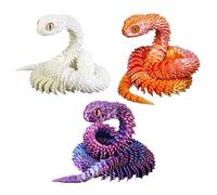 3D Printed Articulated Snakes Set (11.8 in, 3 Pieces) - Flexible Articulated Snake Animal Fidget Toys for Autism/ADHD (Purple,Red,White)