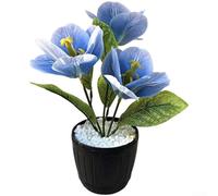 3D Printed Artificial Tulip Pot 24cm Realistic Silk Flower(Blue)