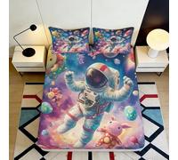3D Printed Astronaut Galaxy Fitted Sheet Microfiber Elastic Deep Pocket Bedroom Bedding Space Mattress Fitted Cover Washable Non-Slip 140x200x25cm