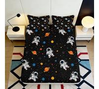 3D Printed Astronaut Galaxy Fitted Sheet Microfiber Soft Black Space Planet Bed Cover for Bedroom Guest Room Mattress Decor 180x200x25cm