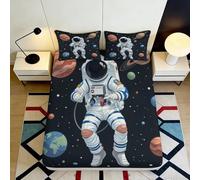 3D Printed Astronaut Space Fitted Sheet Microfiber Soft Black Planet Bed Cover for Bedroom Dorm Mattress Protection Decor 160x200x25cm
