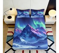 3D Printed Aurora Mountain Fitted Sheet Microfiber Bedroom Decor Northern Lights Mattress Cover for Adult Teen 90x200x25cm