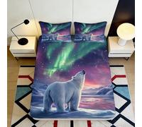 3D Printed Aurora Polar Bear Fitted Sheet Microfiber Soft Bedroom Dorm Mattress Cover Decorative Protector 90x200x25cm