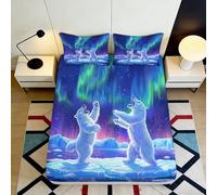 3D Printed Aurora Polar Bear Fitted Sheet Microfiber Soft Mattress Cover Bedroom Decor Anti-Slip Machine Washable 90x200x25cm