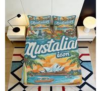 3D Printed Australian Landscape Fitted Sheet Microfiber Bedroom Set Non-Slip Deep Pocket Aussie Mattress Fitted Cover Washable 200x200x25cm