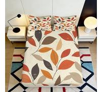 3D Printed Autumn Leaves Fitted Sheet Microfiber Soft Orange Brown Leaf Bed Cover for Bedroom Dorm Mattress Decor 90x200x25cm