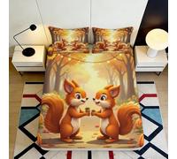 3D Printed Autumn Squirrel Fitted Sheet Microfiber Soft Anti-Slip Forest Animal Bed Cover for Bedroom Decor 90x200x25cm