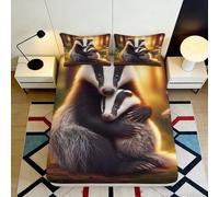 3D Printed Badger Family Fitted Sheet Microfiber Soft Anti-Slip Nature Forest Bed Cover for Bedroom Guest Room Mattress Protection Decor 120x200x25cm