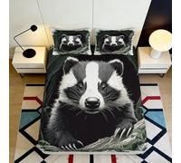 3D Printed Badger Fitted Sheet Microfiber Deep Pocket Non-Slip Bedroom Bedding Badger Mattress Fitted Cover Washable 180x200x25cm