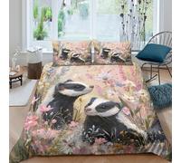3D Printed Badger Floral Duvet Cover, Microfiber Bedding Cover Hidden