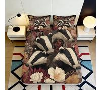 3D Printed Badger Floral Fitted Sheet Microfiber Non-Slip Deep Pocket Bedding Bedroom Badger Mattress Fitted Cover Washable Elastic Hem 120x200x25cm