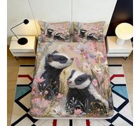 3D Printed Badger Floral Fitted Sheet Microfiber Soft Mattress Cover for Bedroom Decor Anti-Slip Easy Care 200x200x25cm