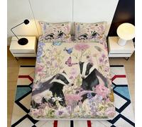 3D Printed Badger Floral Fitted Sheet Microfiber Soft Non-slip Butterfly Wildflower Mattress Cover Bedroom Decor 160x200x25cm
