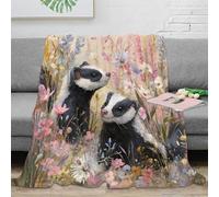 3D Printed Badger in flowers Thermal Blanket Microfiber Warm Thermal Bedding Soft Nature painting Fluffy Blanket Luxurious Gift for Friends Colleagues Loved Ones 40x50inch(100x130cm)