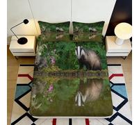 3D Printed Badger Pattern Fitted Sheet Microfiber Soft Breathable Nature Reflection Bed Cover for Bedroom Dormitory Guest Room Mattress Protection 90x200x25cm