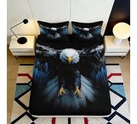 3D Printed Bald Eagle Fitted Sheet Microfiber Black Blue Wings Mattress Cover Bedroom Decor Anti-Slip Washable 120x200x25cm
