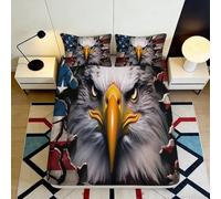3D Printed Bald Eagle Fitted Sheet Microfiber Soft American Flag Bed Cover for Bedroom Dorm Mattress Protection Decor 90x200x25cm