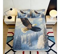 3D Printed Bald Eagle Forest Fitted Sheet Microfiber Soft Anti-Slip Bed Cover for Bedroom Guest Room Decor, Washable 90x200x25cm
