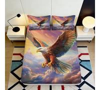 3D Printed Bald Eagle Sunset Fitted Sheet Microfiber Soft Breathable Mountain Sky Mattress Cover for Bedroom Dorm Decor 180x200x25cm