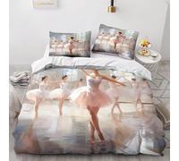 3D Printed Ballet Dancer Double Bedding Set Microfibre Dance Theme 3 Piece Duvet Cover Set Quilt Cover 200x200 cm with Zipper Closure and 2 Pillowcases for Double Bed E.796