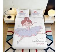3D Printed Ballet Girl Fitted Sheet Microfiber Soft Pink Dance Bedroom Decor Star Bed Cover for Mattress Protection 90x200x25cm