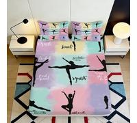 3D Printed Ballet Silhouette Fitted Sheet Microfiber Pastel Dance Figure Mattress Cover for Bedroom Dorm Decor 90x200x25cm