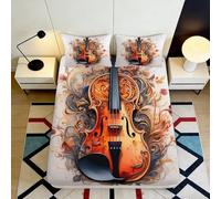 3D Printed Baroque Violin Fitted Sheet Microfiber Soft Vibrant Autumn Leaves Bed Cover for Bedroom Dorm Mattress Protection Decor 90x200x25cm