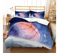 3D Printed Basketball Single Bedding Sets Microfibre Starry Sky Theme 3 Piece Duvet Cover Set Quilt Cover 135x200 cm with Zipper Closure and 2 Pillowcases for Single Bed F.2004