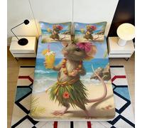 3D Printed Beach Mouse Fitted Sheet Microfiber Soft Cartoon Summer Vibes Mattress Cover for Bedroom Guest Room Decor 90x200x25cm