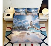 3D Printed Beach Seaside Fitted Sheet Microfiber Soft Breathable Ocean Waves Bed Cover for Bedroom Guest Room Decor 90x200x25cm