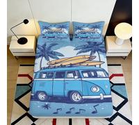3D Printed Beach Van Fitted Sheet Microfiber Deep Pocket Non-Slip Elastic Hem Bedroom Bedding Beach Van Mattress Fitted Cover Washable Mattress Protection for Adults Teenagers120 200x200x25cm