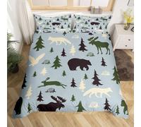 3D Printed Bear and Deer Single Bedding Sets Soft Microfibre Wild Animals 3 Piece Duvet Cover Set Quilt Cover 140x200 cm with Zipper Closure and 2 Pillowcases F.3398