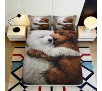 3D Printed Bear Hug Fitted Sheet Microfiber Soft Anti-Slip Animal Bed Cover for Bedroom Dorm Easy Care 90x200x25cm
