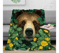 3D Printed Bear in Flowers Bedding Blanket Warm Soft Bedding Cosy Wild Nature Art Couch Blanket Wrinkle Resistant Anti Static for Young Adults Renters Apartment Dwellers 50x60inch(127x152cm)