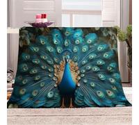 3D Printed Beautiful Peacock Spreads Its Tail-03 Flannel Fleece Blanket (270GSM) Animal Super Cozy 150x200 cm Double Size Fade Resistant Home Decor Gift - Machine Washable