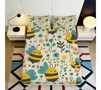 3D Printed Bee Pattern Fitted Sheet, Microfiber Bed Cover, Non-slip Home