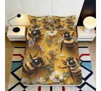3D Printed Bee Pattern Fitted Sheet, Microfiber, Bed Cover, Non-slip, Home