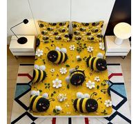 3D Printed Bee Pattern Fitted Sheet Microfiber Deep Pocket Bedding Set Non-Slip Hive Mattress Fitted Cover Breathable for Home 120x200x25cm