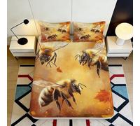 3D Printed Bee Pattern Fitted Sheet Microfiber Deep Pocket Non-Slip Autumn Hive Mattress Fitted Cover Bedroom Bedding 180x200x25cm