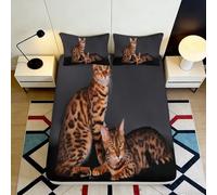 3D Printed Bengal Cat Fitted Sheet Microfiber Soft Breathable Leopard Pattern Bed Cover for Bedroom Dorm Decor Mattress Protection 90x200x25cm